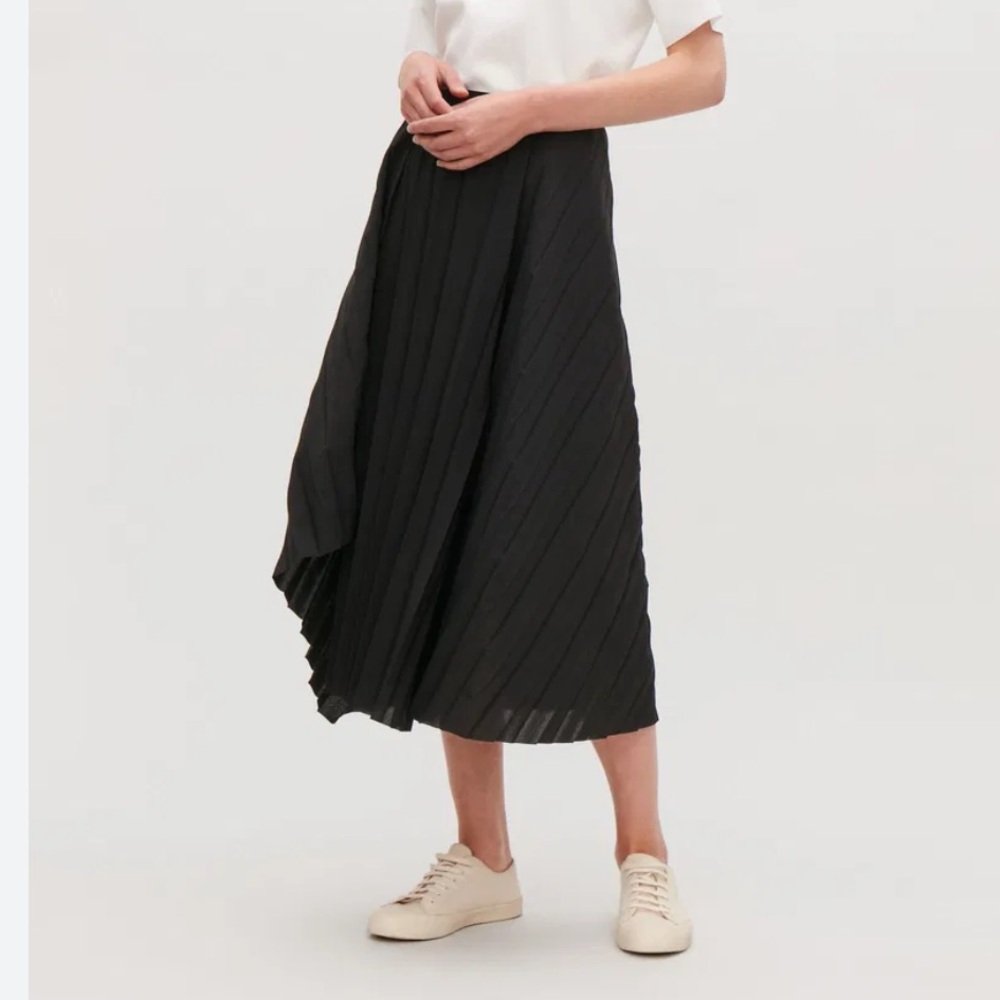 COS Black Asymmetrical Midi A-Line Skirt